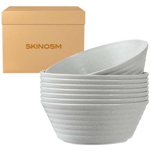 SKINOSM Salad Bowl, Set of 8 Soup Bowls 36 Ounces Unbreakable Wheat Straw Bowls Microwave Dishwasher Safe Reusable Bowls for Kitchen Cereal Salad Soup Rice Noodle Oatmeal