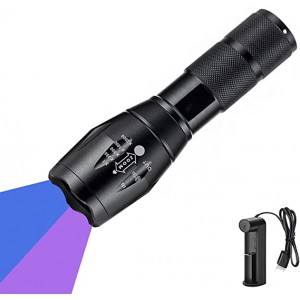 YAFEITE UV Flashlights Rechargeable,  Ultraviolet Flashlight 365nm & 395nm Double UV Light Source Blacklight Flashlight Torch 2 in 1 Zoomable for Detect Pet Urine Stains Scorpions Art Photography