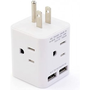 YAFEITE Multi Plug Outlet Extender with 2 USB and 4 AC Sockets, Right Angle Plug Adapter Splitter 3 Prong Adapter Wide Spaced Cube Wall Charger for USA Home Office Cruise Ship Travel,White
