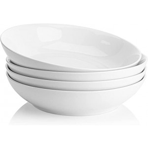WEBSUN Porcelain Pasta Bowls, 45 Ounce Large Salad Serving Bowls, Wide and Shallow Bowls Set of 4, Microwave and Dishwasher Safe