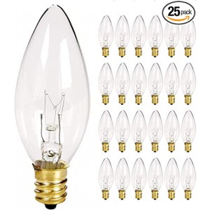 AOSTAR 25 Pack Clear Torpedo Tip Replacement Bulbs,7 Watts Replacement Light Bulbs C26 Window Candle Bulbs,Electric Candle Light Bulbs,Chandeliers Clear Incandescent E12 Candelabra Base 120V Bulbs