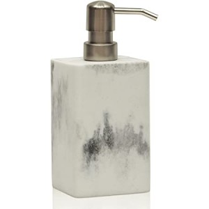 HOTSAN BATHROOM ACCESSORY White Marble Style Soap Dispenser 14.5 Oz/430ML with Pump, Refillable Liquid Square Resin Decorative Soap Dispenser for Hand Soap,Dishwashing Liquid and Hand Lotion