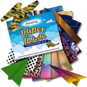 AOJOYS Paper Airplanes - Craft Kit | Airplane Activities for Kids | Paper Party Favors | Set Includes 65 Sheets 40 Colored 25 Patterned Paper, Paper Airplane Book, 15 Easy Step Colored Designs | Large Size 8x10.5 | Airplane Toy