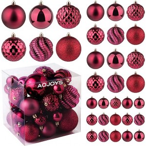 AOJOYS Christmas Balls Ornaments -36pcs Shatterproof Christmas Tree Decorations with Hanging Loop for Xmas Tree Wedding Holiday Party Home Decor,6 Styles in 3 Sizes,Burgundy，Diamond Blue or Gold