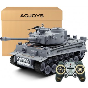 AOJOYS RC Tank, 1:18 Scale Tank Model, WW2 German Tiger Army Tank Military Toys,2.4G Remote Control Vibration Smoke Launch Bullets RC Army Truck Toy Models or Boys Girls and Adults