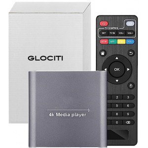 GLOCITI 4K Portable Media Player with Remote Control, Digital MP4 Player for 8TB HDD/USB Drive/TF Card/H.265 MP4 PPT MKV AVI Support HDMI/AV/Optical Out and USB Mouse/Keyboard-HDMI up to 7.1 Surround Sound