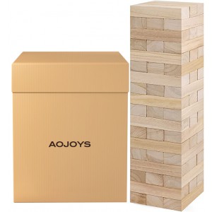 AOJOYS Large Wooden Tumbling Tower Game, Parlor Games, Stack to Over 3.6 FT 54pcs Jumbo Yard Games with Carry Case Outdoor Timber Stacking Game Night Toy Gift for Kids Adults Family